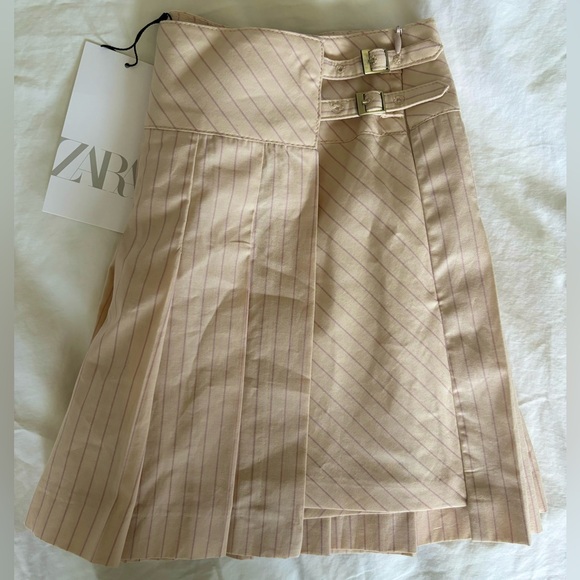 NWT Zara Light Pink Striped Pleated Skort / Skirt (New) - Size Medium - Picture 5 of 7